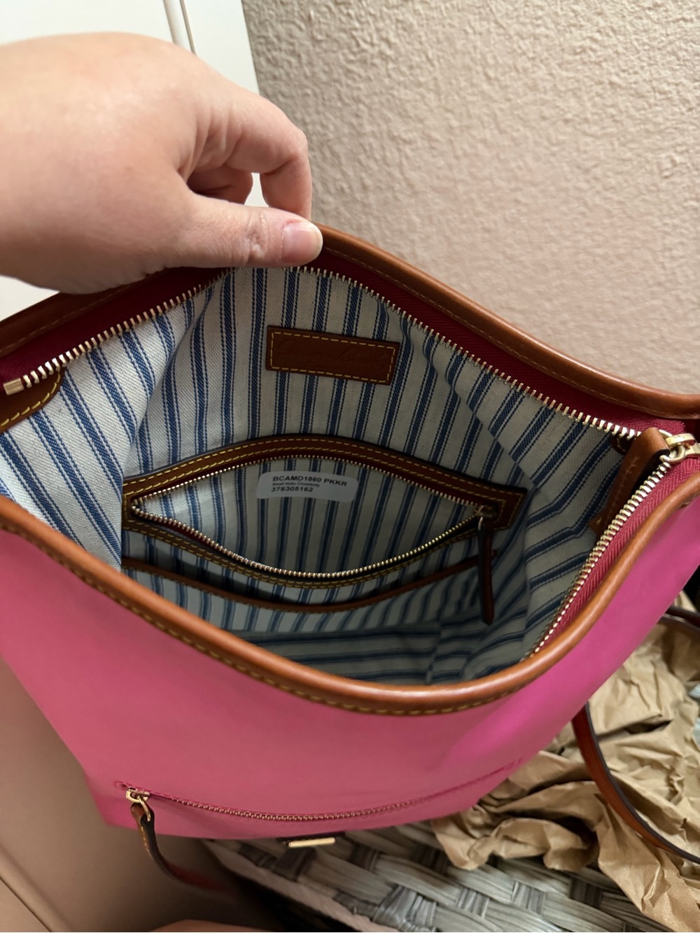 Dooney & Bourke Pink Nylon Crossbody Bucket Bag - Picture 2 of 16